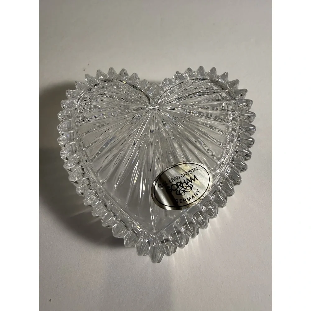Gorham Full Lead Crystal Heart Ring Box Trinket Jewelry Box Germany 2.5